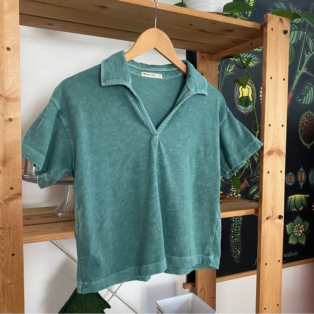 Marine Layer Green Cropped Vintage Slub Polo Tee XS - Picture 8 of 15